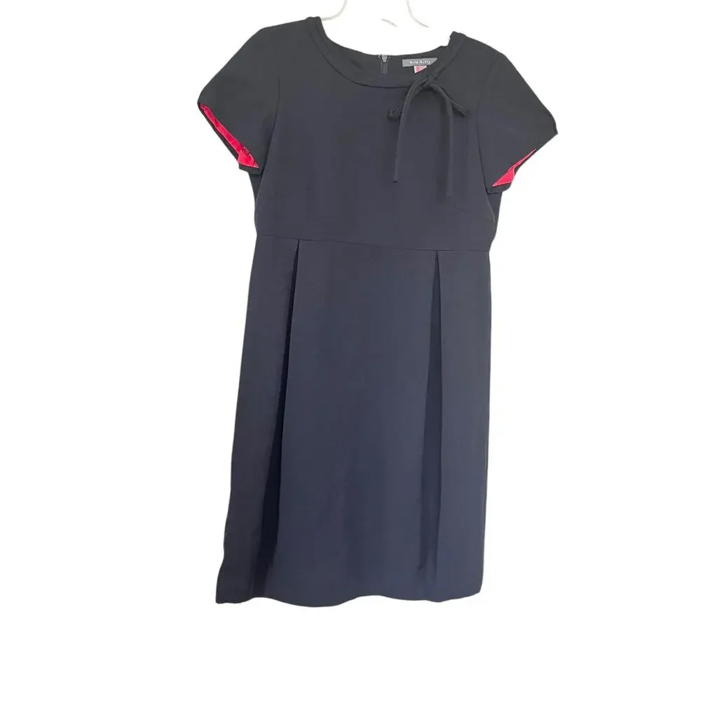 Orla Kiely Black Wool Short Sleeve Pleated Knee Length Sheath Dress Size 3